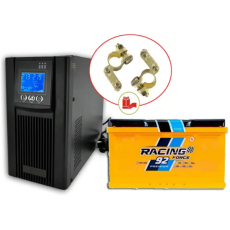 Комплект бесперебойного питания инвертор Castles C1KS Plus с чистым синусом(1.2KVA/1200W) + аккумулятор RACING FORCE PREMIUM 6CT с клемами 